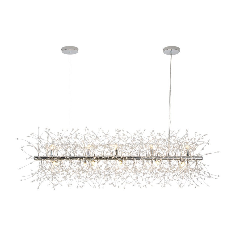 LightfixturesUAE-15-Light Modern Glam Starburst Dandelion Crystal Glass Linear Chandelier-Chandeliers-Chrome-