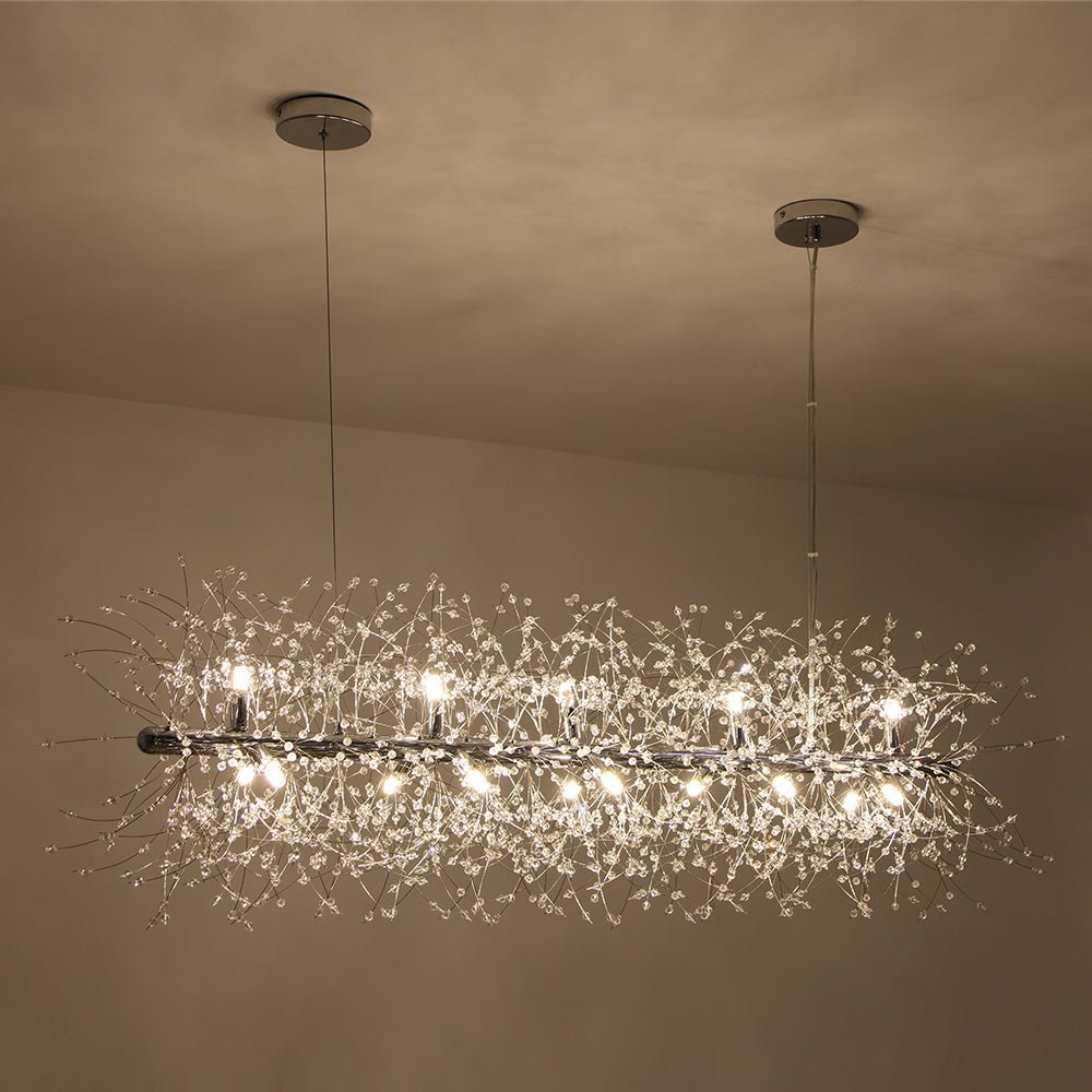 LightfixturesUAE-15-Light Modern Glam Starburst Dandelion Crystal Glass Linear Chandelier-Chandeliers-Chrome-