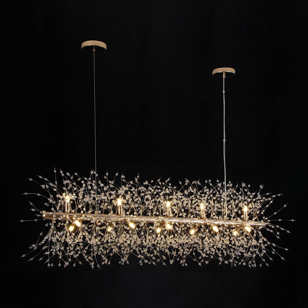 LightfixturesUAE-15-Light Modern Glam Starburst Dandelion Crystal Glass Linear Chandelier-Chandeliers-Chrome-