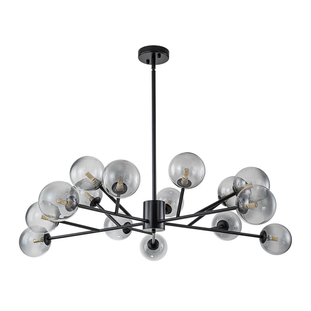 LightfixturesUAE-15-Light Modern Smoked Gradient Glass Globe Sputnik Chandelier-Chandeliers-Gold-