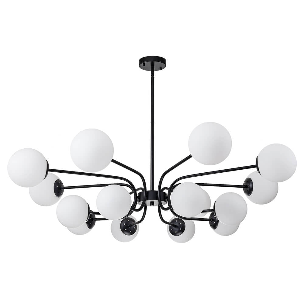 LightfixturesUAE-16-Light 2-Tiered Modern Glass Globe Sputnik Chandelier-Chandeliers-Black-