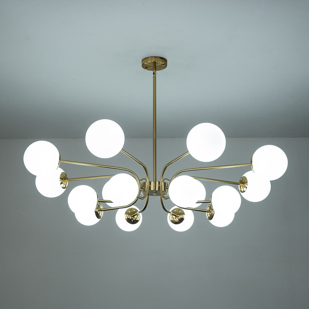 LightfixturesUAE-16-Light 2-Tiered Modern Glass Globe Sputnik Chandelier-Chandeliers-Black-