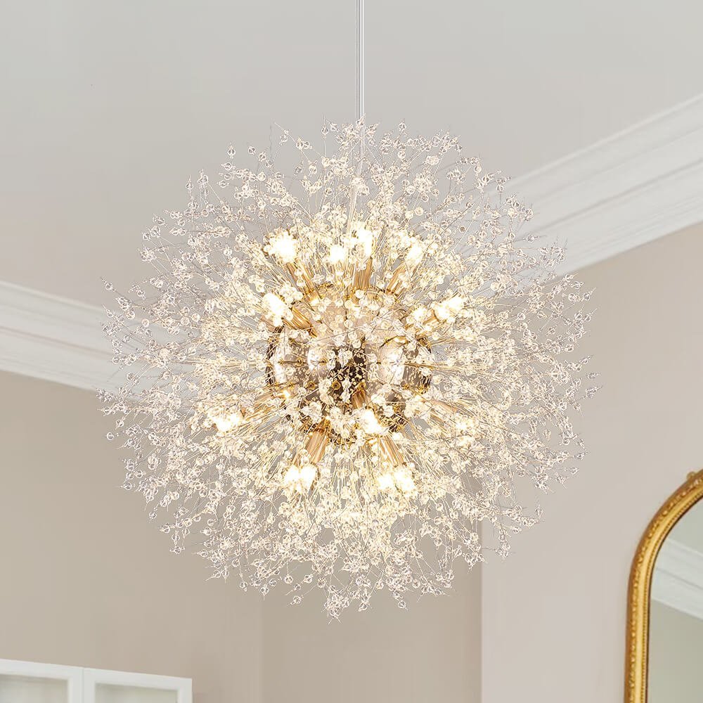 LightfixturesUAE-16-Light Luxury Dandelion Crystal Firework Sputnik Chandelier-Chandeliers-Brass-