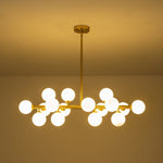 LightfixturesUAE-16-Light Modern Milky Frosted Glass Globe Linear Chandelier-Chandeliers-Black-
