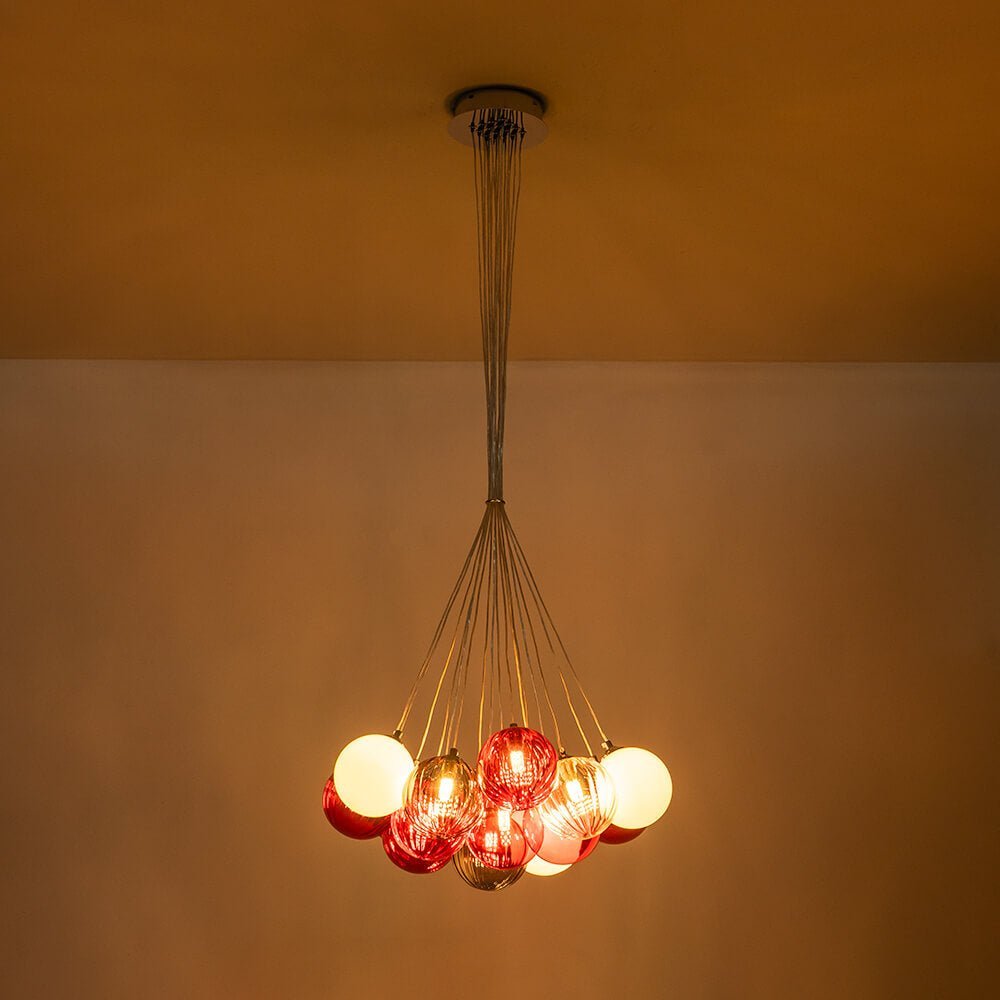 LightfixturesUAE-16/19-Light Multi-Color Ribbed Glass Bubble Cluster Chandelier-Chandeliers-19-Light-
