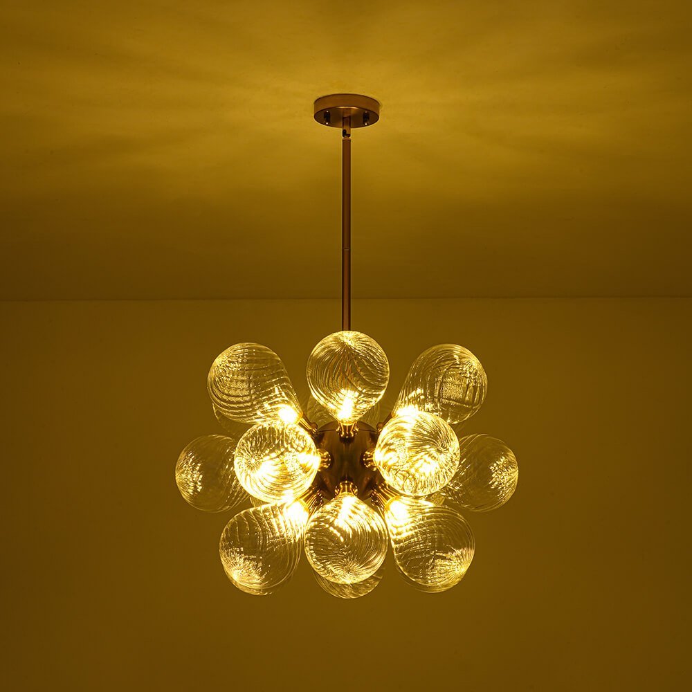 LightfixturesUAE-18-Light Modern Clear Stripe Glass Bubble Cluster Chandelier-Chandeliers-Clear Stripe-