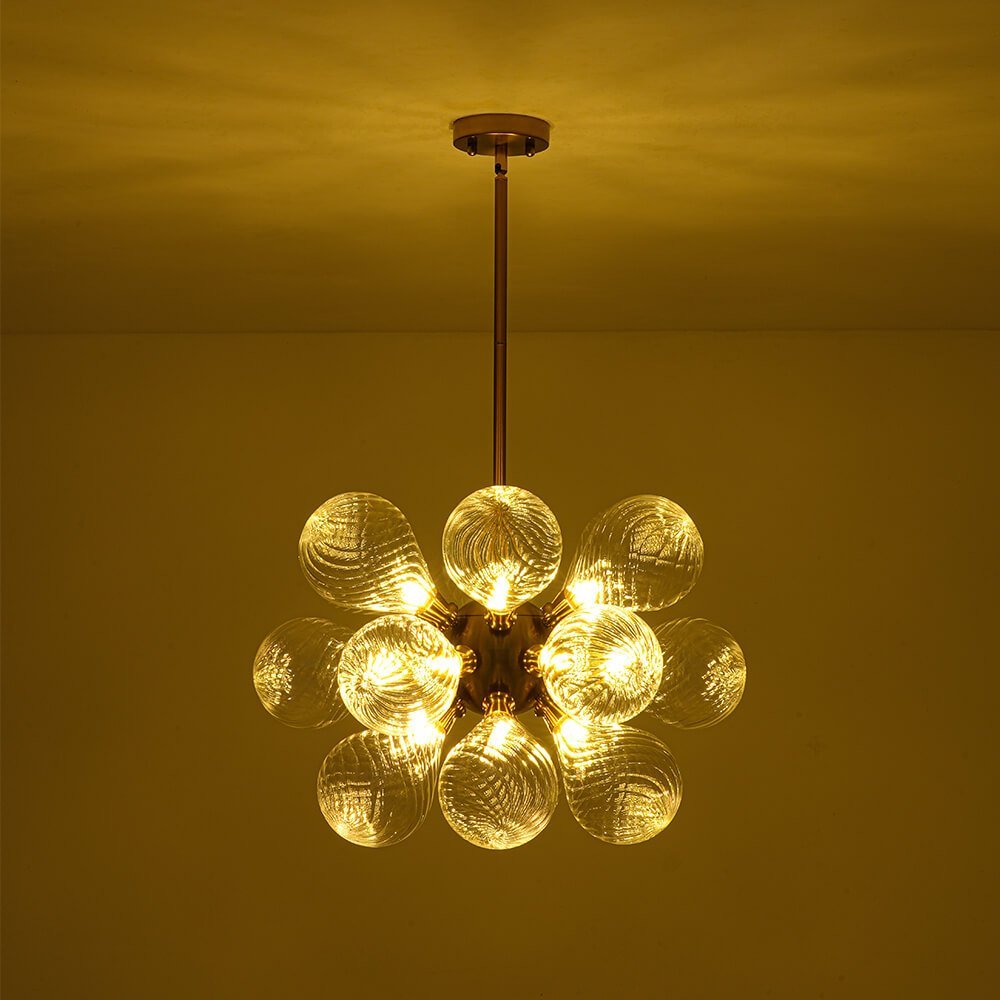 LightfixturesUAE-18-Light Modern Clear Stripe Glass Bubble Cluster Chandelier-Chandeliers-Clear Stripe-