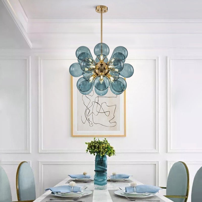 LightfixturesUAE-18-Light Modern Glass Bubble Cluster Chandelier-Chandeliers-Blue Bubbles-