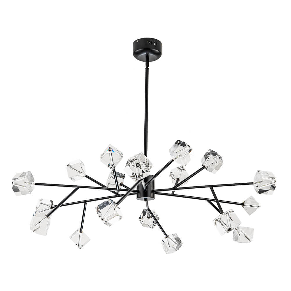 LightfixturesUAE-18-Light Modern Linear Crystal Cube Cluster Sputnik Chandelier-Chandeliers-Chrome-