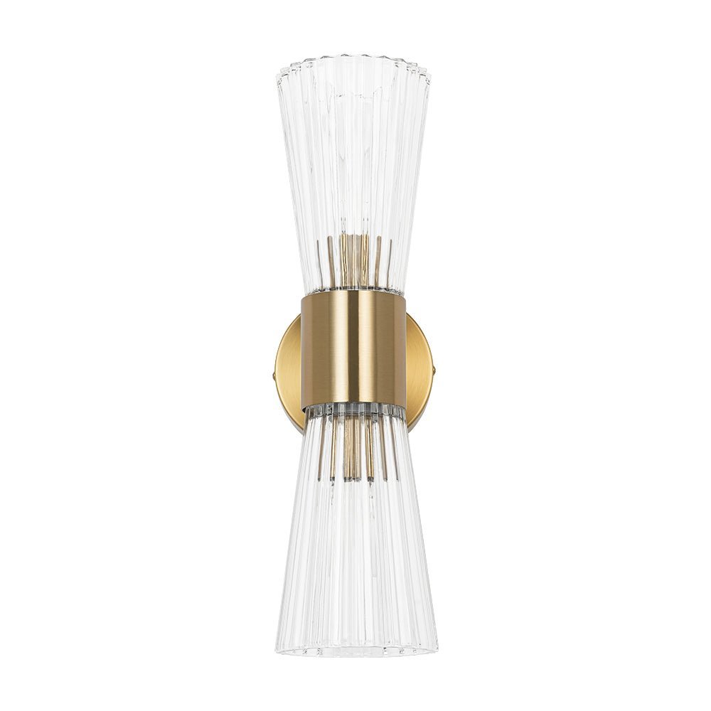 LightfixturesUAE-2-Light Luxury Minimalist Clear Ribbed Glass Double-Conical Wall Sconce-Wall Lights-Brass-