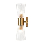 LightfixturesUAE-2-Light Luxury Minimalist Clear Ribbed Glass Double-Conical Wall Sconce-Wall Lights-Brass-