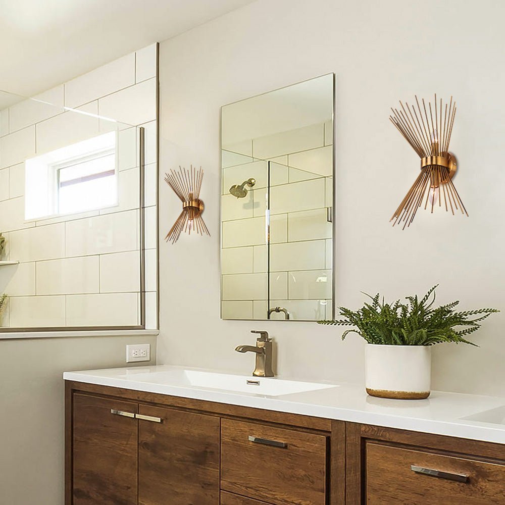 LightfixturesUAE-2-Light Mid Century Modern Sunburst Wall Sconce-Wall Lights-Nickel-