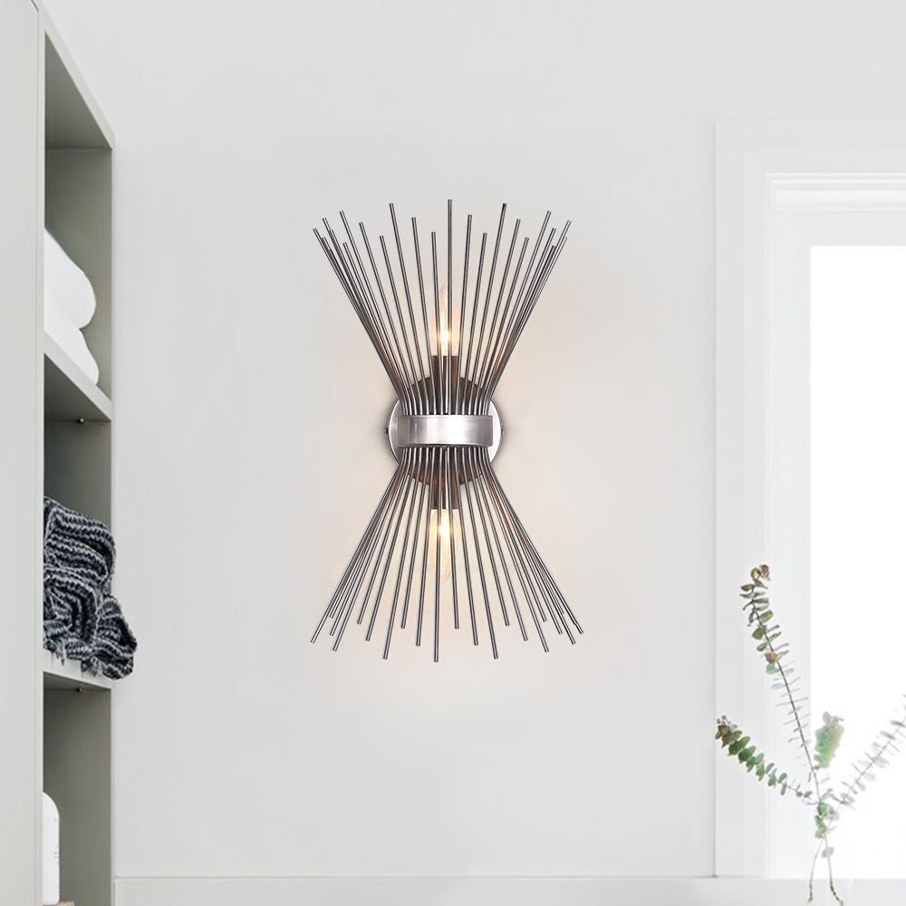 LightfixturesUAE-2-Light Mid Century Modern Sunburst Wall Sconce-Wall Lights-Nickel-