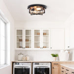 LightfixturesUAE-2-Light Mid-century Water Ripped Glass Drum Flush Mount Ceiling Light-Ceiling Lights - 