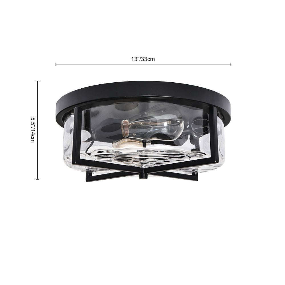 LightfixturesUAE-2-Light Mid-century Water Ripped Glass Drum Flush Mount Ceiling Light-Ceiling Lights - 