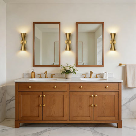 LightfixturesUAE-2-Light Modern Brushed Brass Double-Conical Wall Sconce-Wall Lights-Brass-