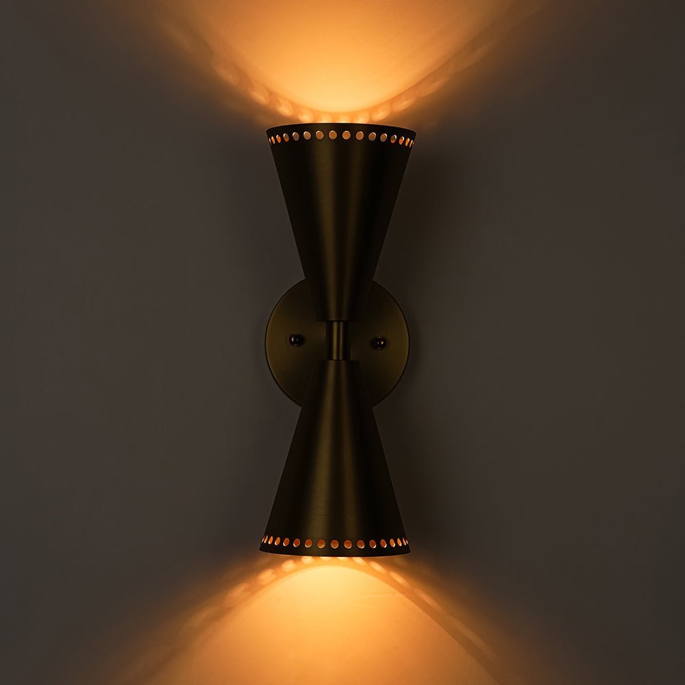 LightfixturesUAE-2-Light Modern Brushed Brass Double-Conical Wall Sconce-Wall Lights-Brass-