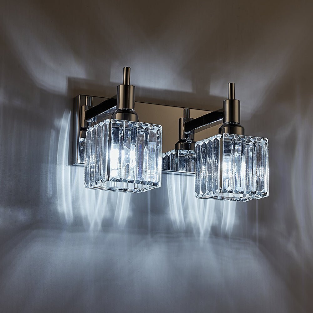 LightfixturesUAE-2-Light Modern Crystal Square Wall Sconce-Wall Lights-Black+Brass-