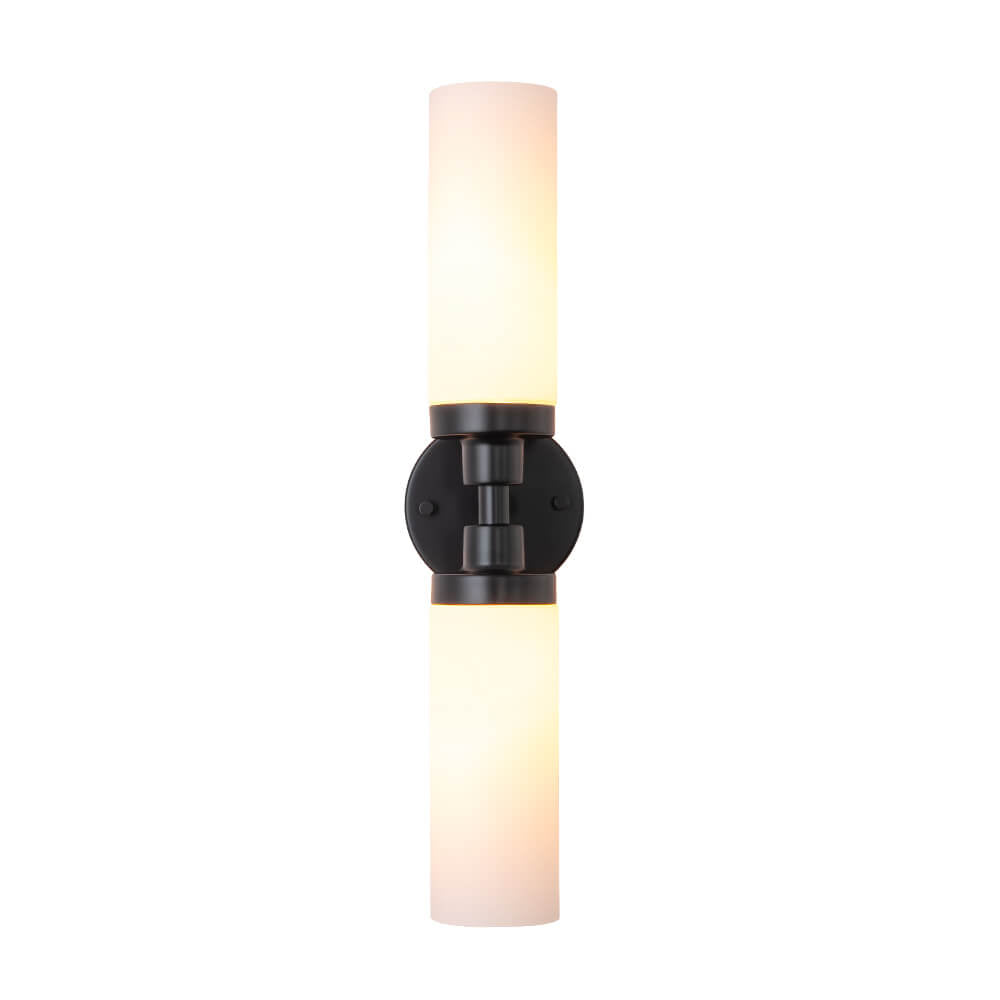 LightfixturesUAE-2-Light Modern Cylindrical Opal Glass Linear Bathroom Sconces-Wall Lights-Black-