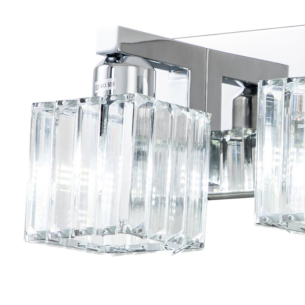 LightfixturesUAE-2-Light Modern Dimmable Crystal Square Wall Sconce-Wall Lights-Chrome-