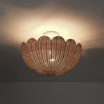 LightfixturesUAE-2-Light Modern Farmhouse Scallop Rattan Semi Flush Mount-Ceiling Lights-White-