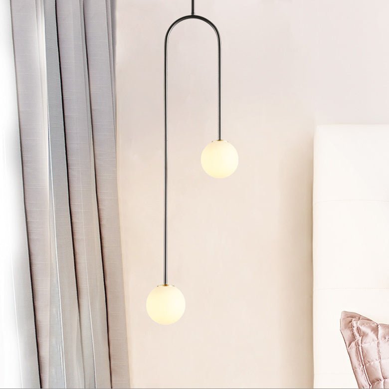 LightfixturesUAE-2-Light Modern Hand Blown Opal Glass Globe Chandelier-Chandeliers-Black-
