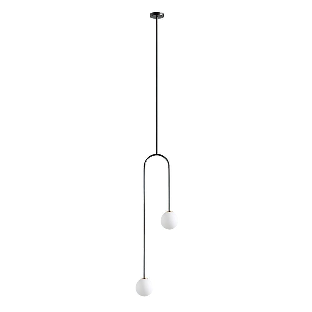 LightfixturesUAE-2-Light Modern Hand Blown Opal Glass Globe Chandelier-Chandeliers-Brass-