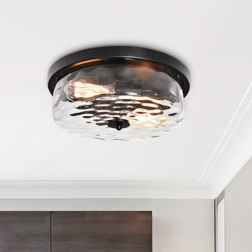 LightfixturesUAE-2-Light Modern Water Ripped Glass Drum Flush Mount-Ceiling Lights - 