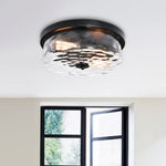 LightfixturesUAE-2-Light Modern Water Ripped Glass Drum Flush Mount-Ceiling Lights - 