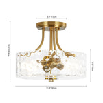 LightfixturesUAE-2-Light Modern Water Rippled Glass Drum Semi-Flush Mount Ceiling Light-Ceiling Lights-Brass-