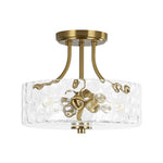 LightfixturesUAE-2-Light Modern Water Rippled Glass Drum Semi-Flush Mount Ceiling Light-Ceiling Lights-Brass-