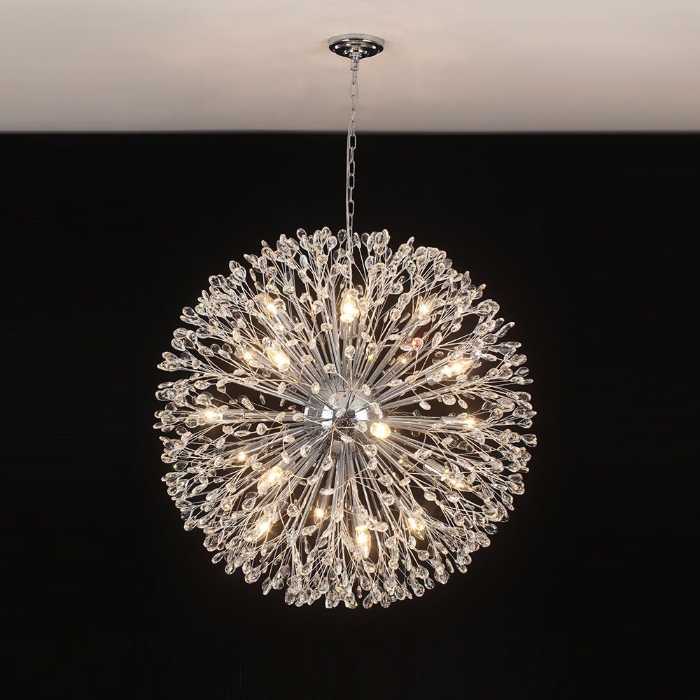 LightfixturesUAE-20-Light Oversized Blossom Firework Crystal Globe Dandelion Chandelier-Chandeliers-Chrome-