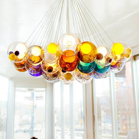 LightfixturesUAE-25-Light Modern Colored Bubble Cluster Globes Chandelier-Chandeliers-Yellow Tone-50 Globes