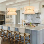 LightfixturesUAE-2/8-Light Modern Natural Rope Drum Chandelier-Pendant Lights-White-8-Light