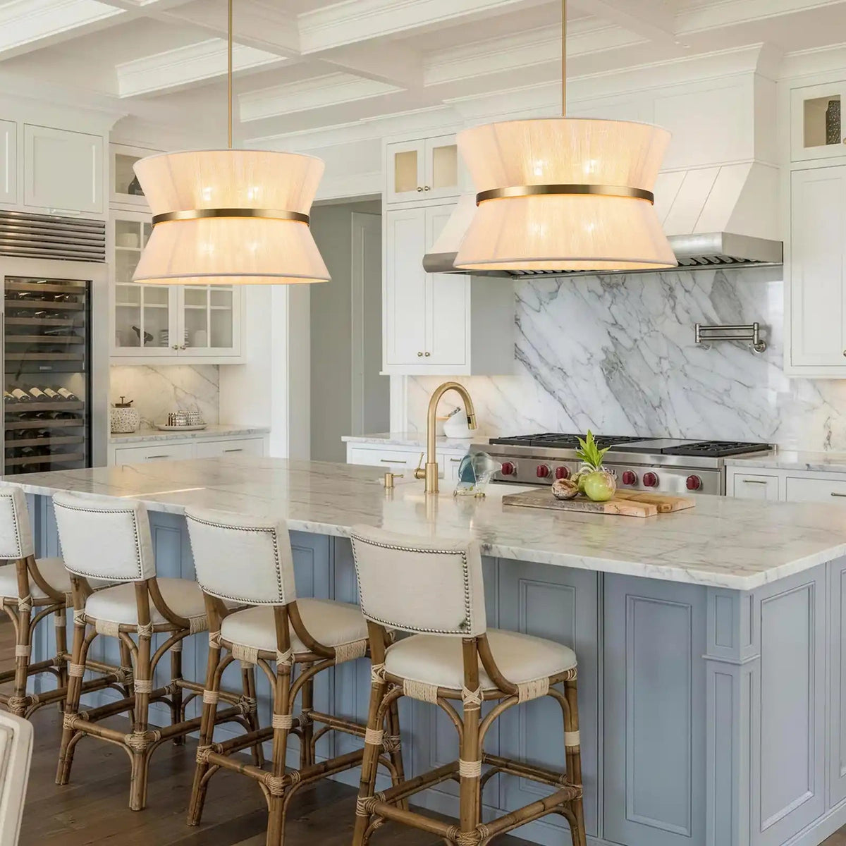 LightfixturesUAE-2/8-Light Modern Natural Rope Drum Chandelier-Pendant Lights-White-8-Light