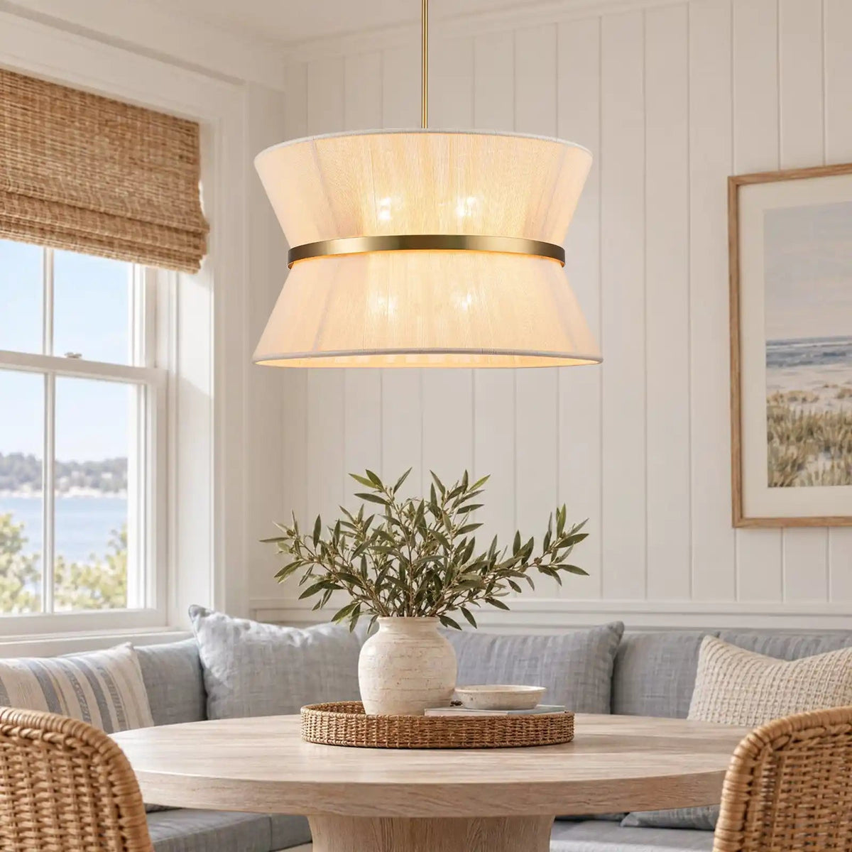 LightfixturesUAE-2/8-Light Modern Natural Rope Drum Chandelier-Pendant Lights-White-8-Light