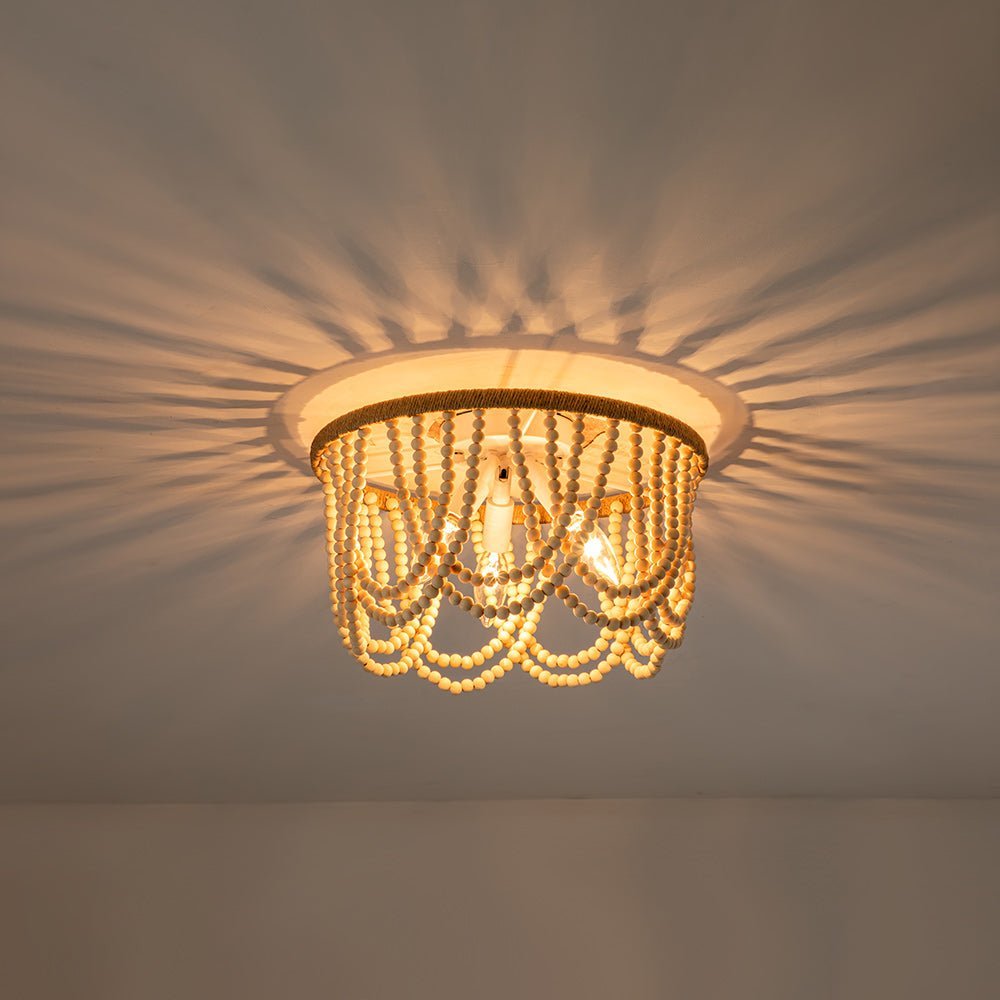 LightfixturesUAE-3-Light Coastal Modern Beaded Flush Mount Ceiling Light-Ceiling Lights-White/Plastic-