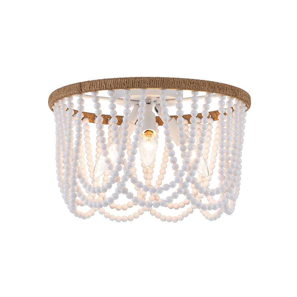LightfixturesUAE-3-Light Coastal Modern Beaded Flush Mount Ceiling Light-Ceiling Lights-White/Plastic-