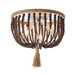 LightfixturesUAE-3-Light Coastal Wood Beaded Flush Mount Ceiling Light-Ceiling Lights-Brown/Wood-