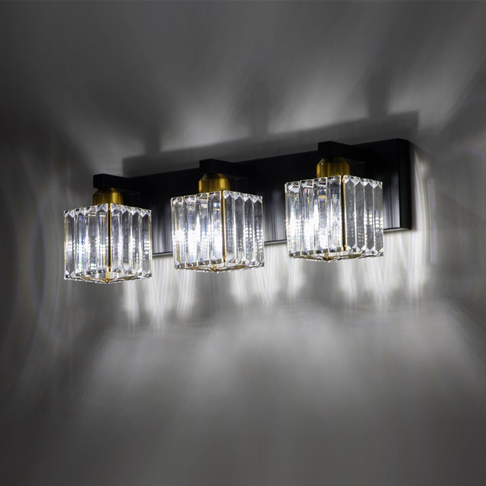 LightfixturesUAE-3-Light Dimmable Mid-century Modern Square Crystal Wall Sconce-Wall Lights-Black+Brass-