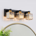 LightfixturesUAE-3-Light Dimmable Mid-century Modern Square Crystal Wall Sconce-Wall Lights-Black+Brass-