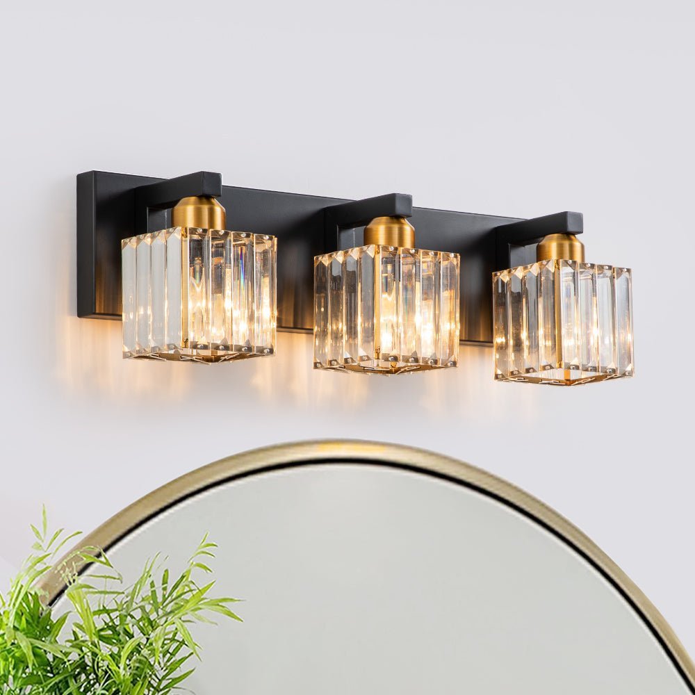 LightfixturesUAE-3-Light Dimmable Mid-century Modern Square Crystal Wall Sconce-Wall Lights-Black+Brass-
