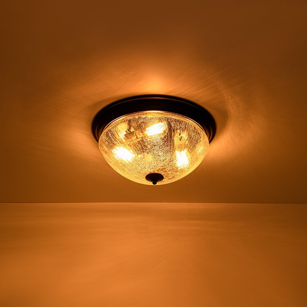 LightfixturesUAE-3-Light Farmhouse Mushroom Crackled Glass Flush Mount Ceiling Light-Ceiling Lights-Black-