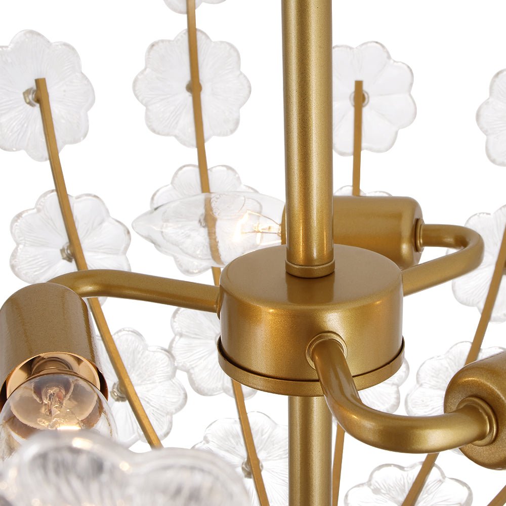 LightfixturesUAE-3-Light French Gold Floral Semi Flush Mount Light with Glass Flowers-Ceiling Lights-Gold-