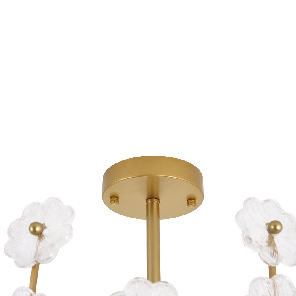 LightfixturesUAE-3-Light French Gold Floral Semi Flush Mount Light with Glass Flowers-Ceiling Lights-Gold-