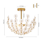 LightfixturesUAE-3-Light French Gold Floral Semi Flush Mount Light with Glass Flowers-Ceiling Lights-Gold-