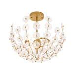 LightfixturesUAE-3-Light French Gold Floral Semi Flush Mount Light with Glass Flowers-Ceiling Lights-Gold-