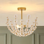 LightfixturesUAE-3-Light French Gold Floral Semi Flush Mount Light with Glass Flowers-Ceiling Lights-Gold-