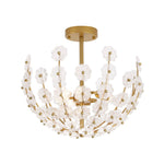 LightfixturesUAE-3-Light French Gold Floral Semi Flush Mount Light with Glass Flowers-Ceiling Lights-Gold-