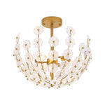 LightfixturesUAE-3-Light French Gold Floral Semi Flush Mount Light with Glass Flowers-Ceiling Lights-Gold-